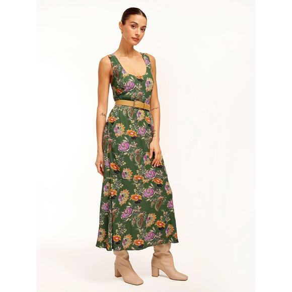 Equipment Everett Eden Green Floral Print Sleeveless Scoop Maxi Dress Size 10 - Picture 3 of 15